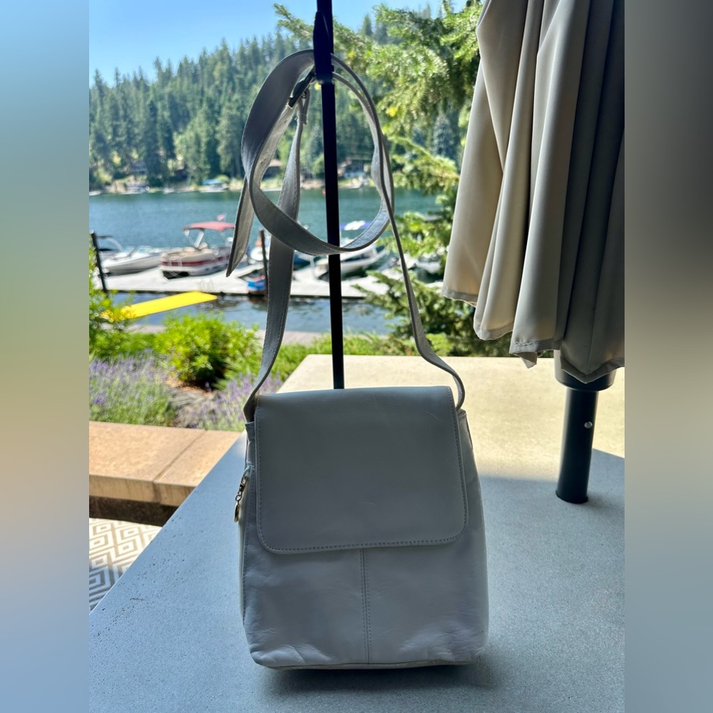Marlo White Genuine Leather Adjustable Shoulder Strap Crossbody Bag  Small Purse